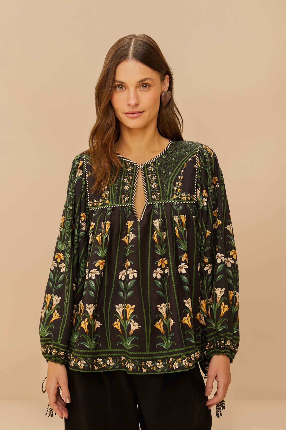 Farm Rio Flowers Arch Black Blouse