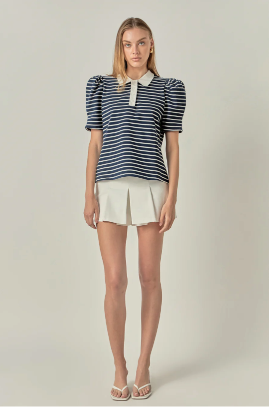 Puff Sleeve Polo Top