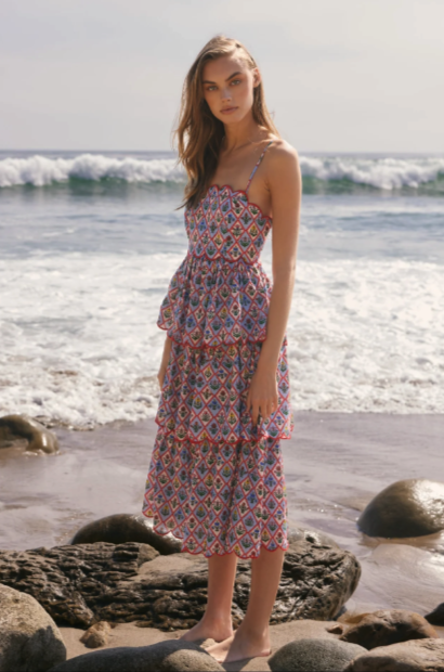 English Factory Printed Scallop Tiered Dress