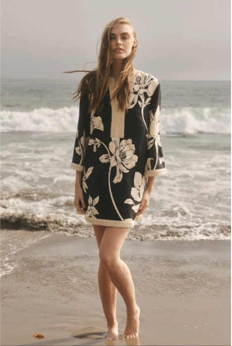 English Factory Noir Blossom Linen Mini Dress