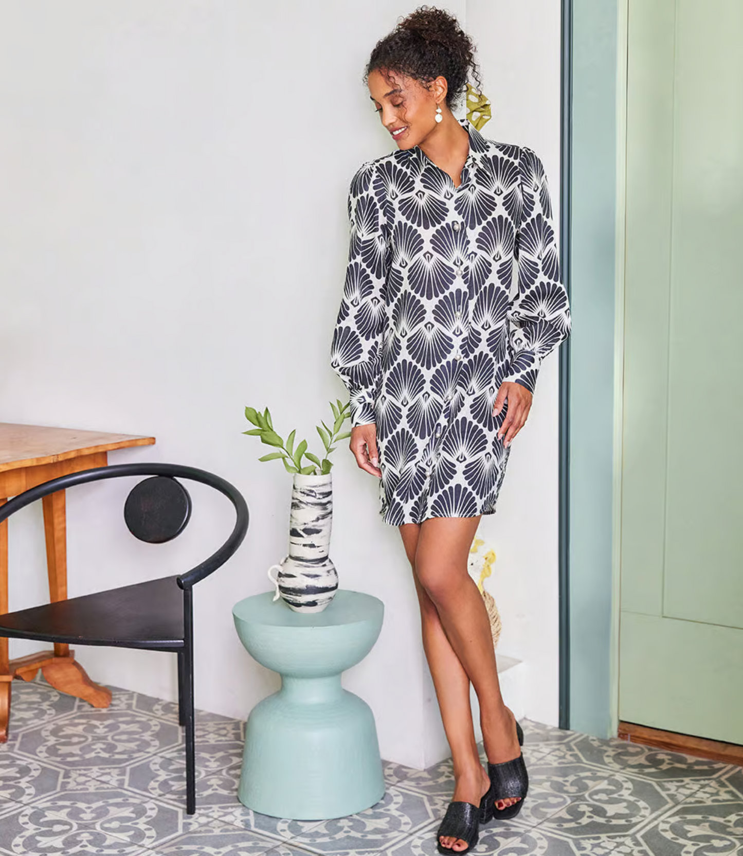 Karen Kane Blouson Sleeve Linen Shirtdress