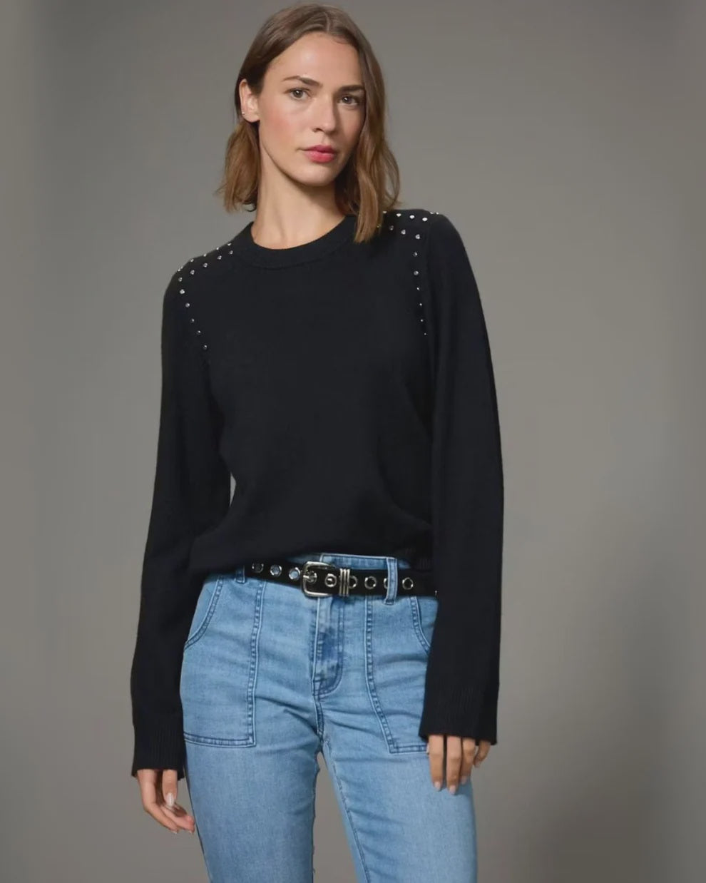 Sanctuary Studded Crew Neck Sweater