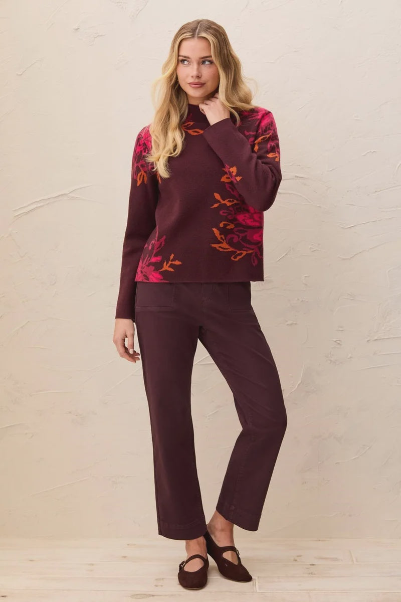 Tribal Funnel Neck Sweater in Pink