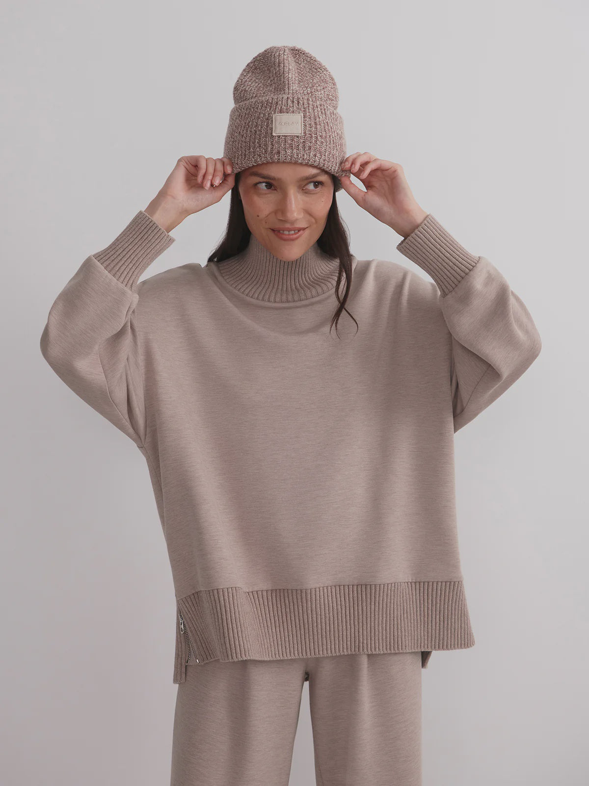 Varley Barker High Neck Sweat Taupe Marl