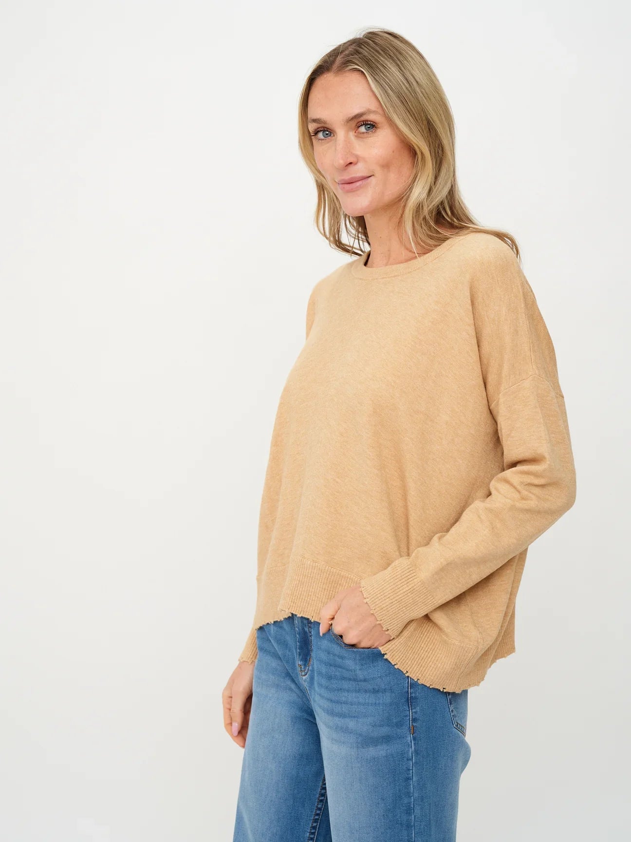 Six/Fifty Angii Frayed Crew Neck