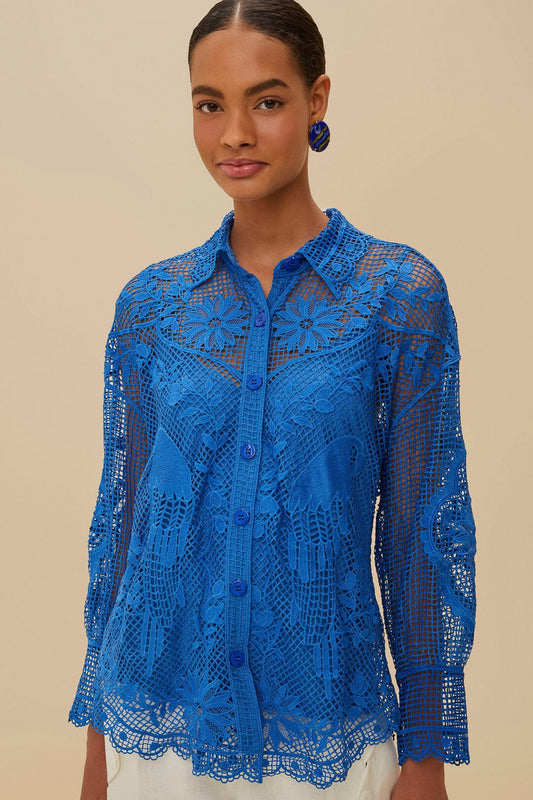 FARM RIO Landscape Guipure Blue Shirt