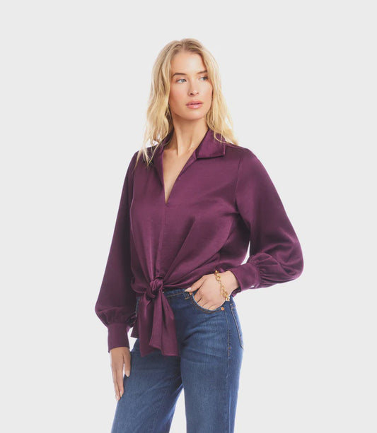 Karen Kane Tie Front Burgundy Blouse