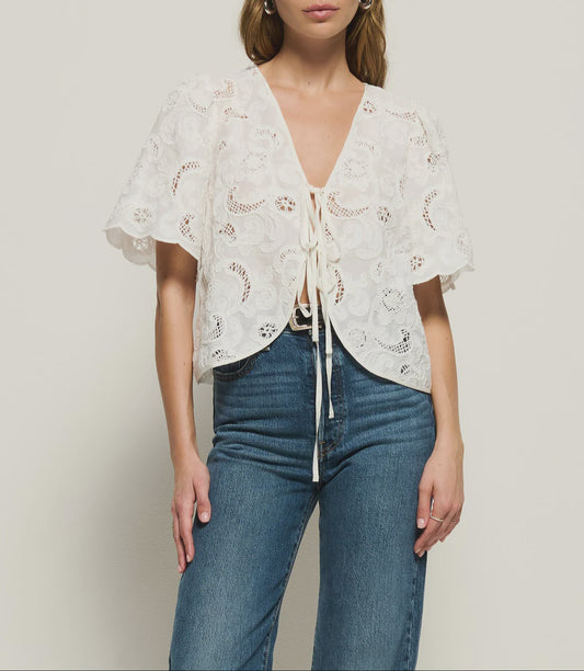Rosalyn Tie Front Top White