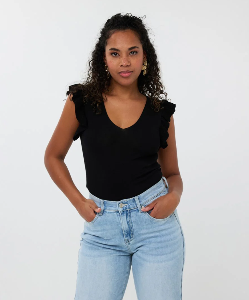 V-Neck Ruffle Sleeve Top