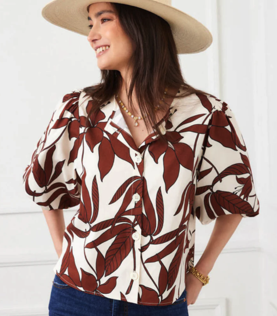 Karen Kane Puff Sleeve Top in Brown