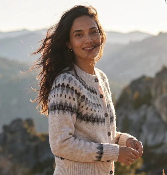 Karen Kane Jacquard Crewneck Cardigan Sweater