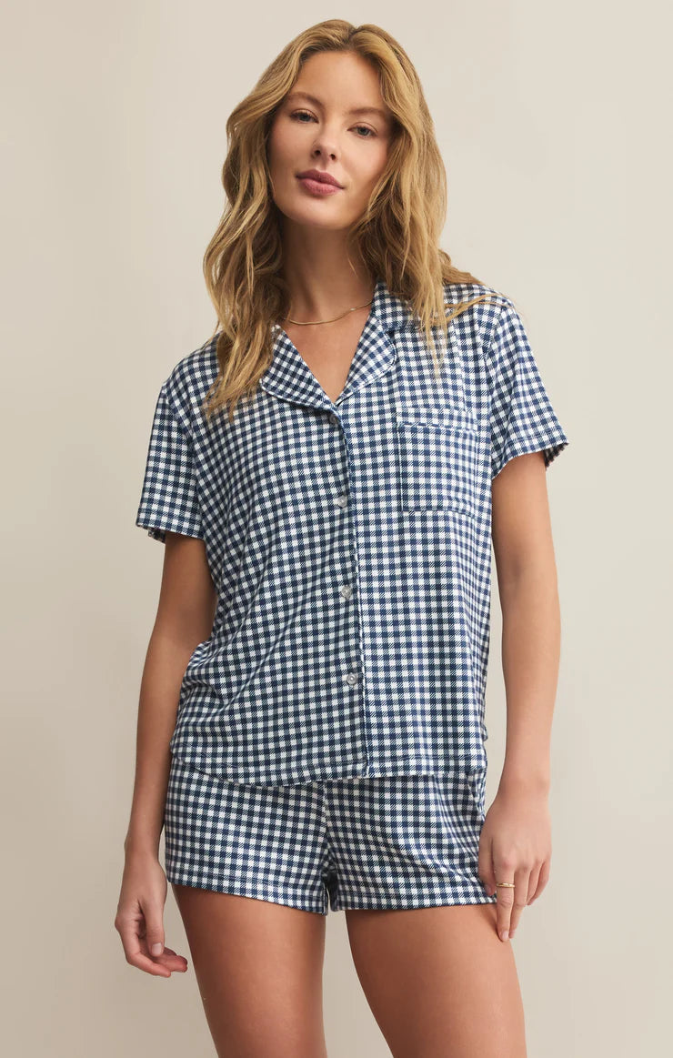 Gingham Top Blue