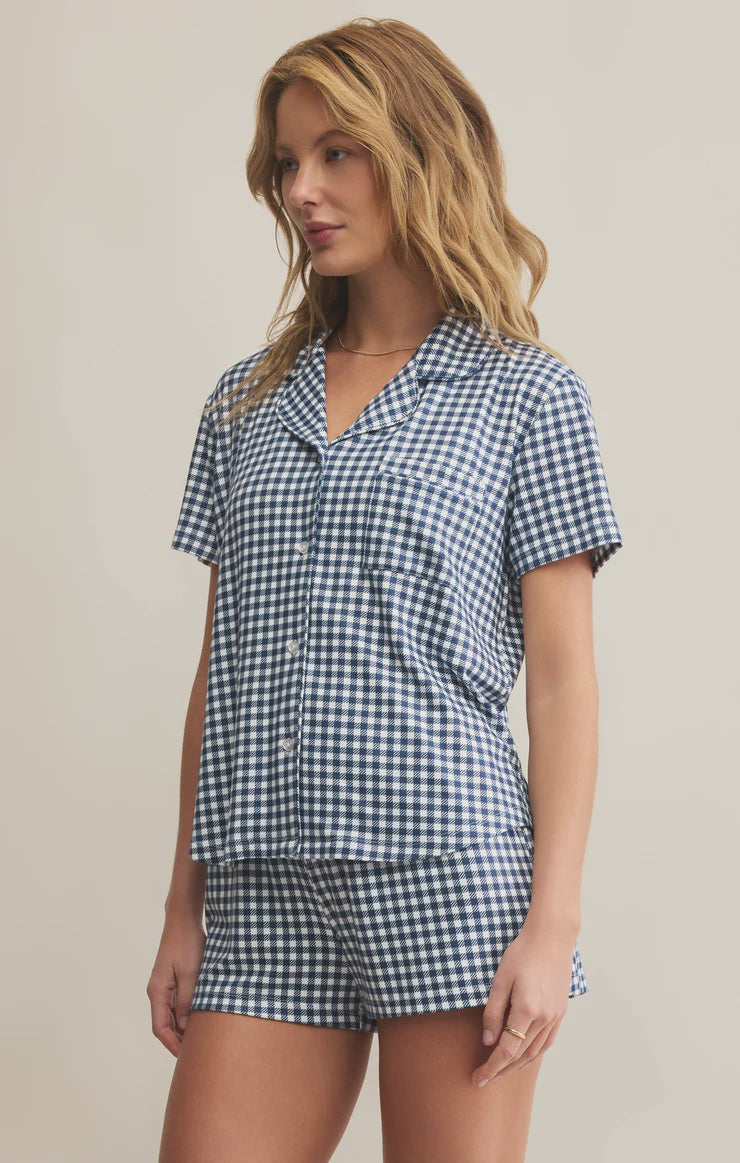 Gingham Top Blue