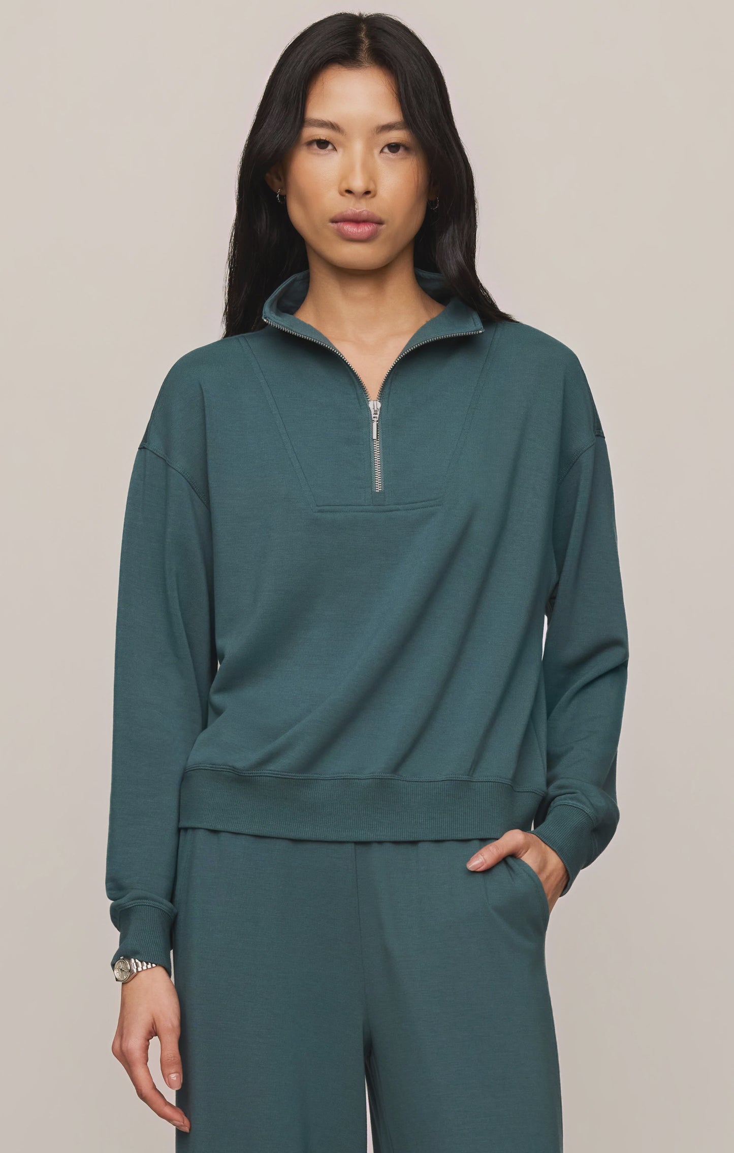 Z Supply Gate Check Modal Sweatshirt Emerald