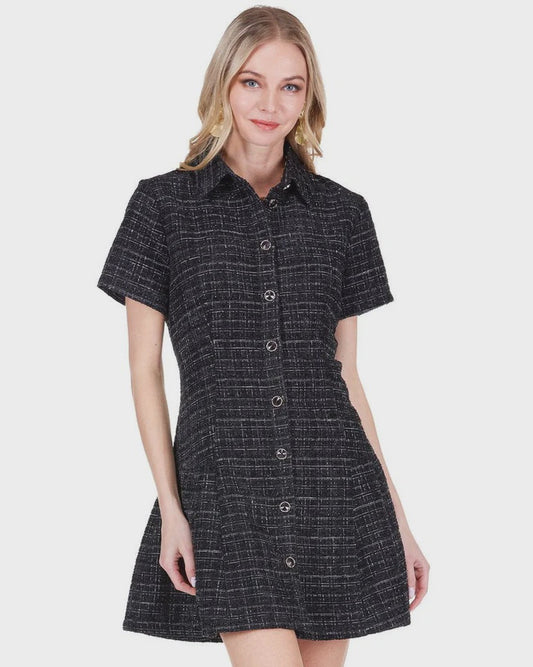 Joy Joy Pleated Buttons Dress