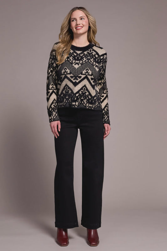 Tribal Double-Knit Eyelash Yarn Crew Neck Sweater