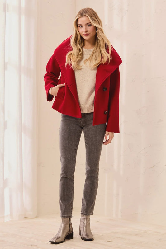 Tribal Lofty Knit Funnel Neck Button Front Jacket