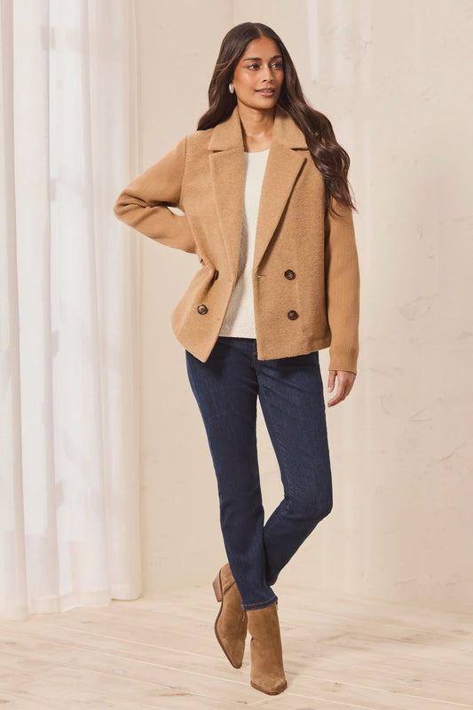 Tribal Mixed Media Wool-Blend Double Breasted Jacket